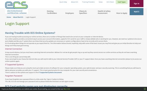 Login Support | Electrotechnical Certification Scheme