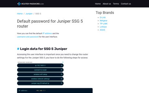 Default password for Juniper SSG 5 router - router-password
