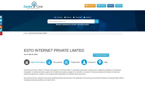 ESTO INTERNET PRIVATE LIMITED - Company, directors ...