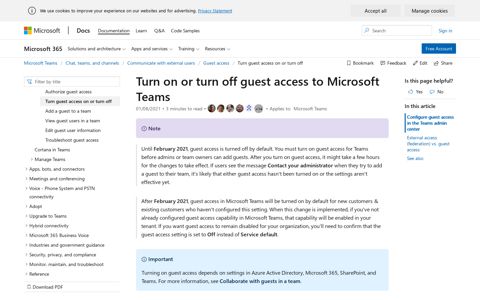 Turn on or turn off guest access to Microsoft Teams - Microsoft ...