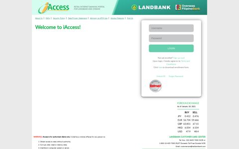 LANDBANK iAccess Retail Internet Banking - Login