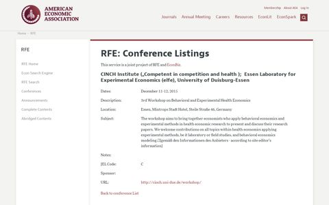 RFE Conference List - American Economic Association