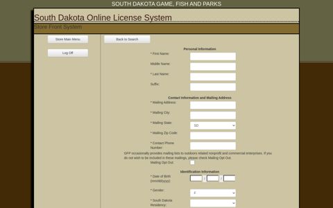 SD GFP | Online License System - State of South Dakota