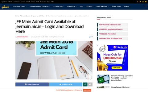 JEE Main Admit Card Available at jeemain.nic.in - Login and ...