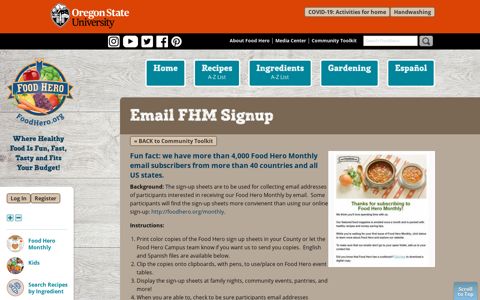 Email FHM Signup | Food Hero