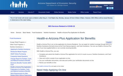 Health-e-Arizona Plus Application for Benefits | Arizona ...