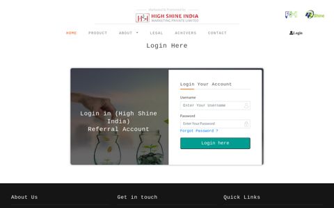 Login in (High Shine India) Referral Account - HSIMPL