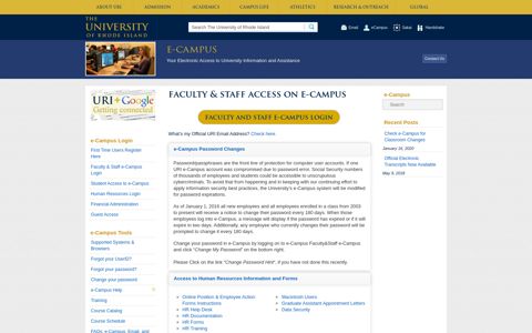 Faculty & Staff Access on e-Campus - University of Rhode Island