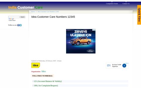 Idea Customer Care Numbers 12345 | India Customer Care
