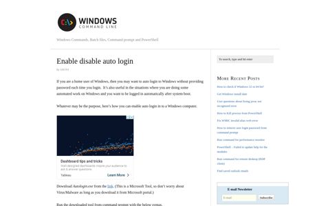 Enable disable auto login - Windows Command Line ...