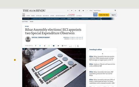 Bihar Assembly elections | ECI appoints two Special ...