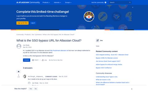 What is the SSO bypass URL for Atlassian Cloud?