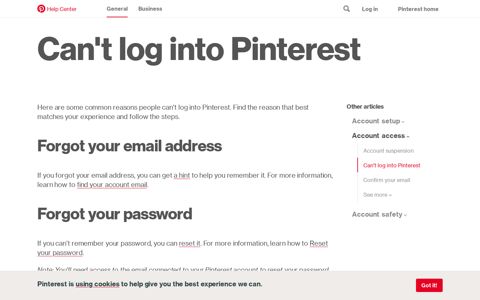Can't log into Pinterest | Pinterest help