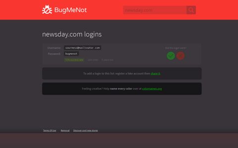 newsday.com passwords - BugMeNot