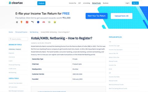 Kotak/KMBL Netbankig – How to Register? - ClearTax