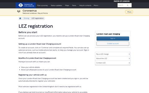LEZ registration - Transport for London
