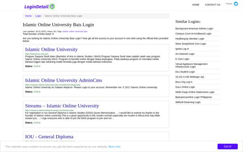 Islamic Online University Bais Login - LoginDetail