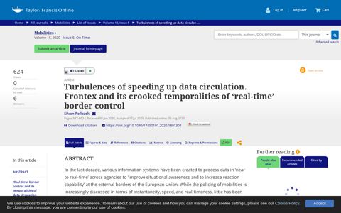 Turbulences of speeding up data circulation. Frontex and its ...