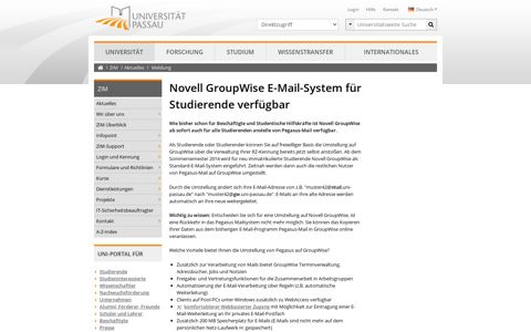 Novell GroupWise E-Mail-System für Studierende verfügbar ...
