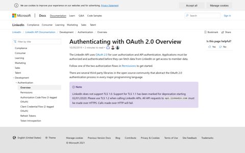 Authenticating with OAuth 2.0 Overview - LinkedIn | Microsoft ...