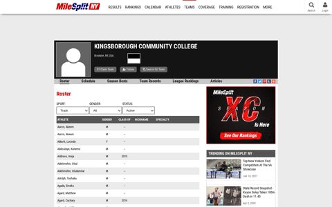 Kingsborough Community College - Roster - MileSplit New York