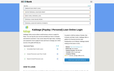Kabbage [Payday / Personal] Loan Online Login - CC Bank