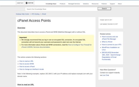 cPanel Access Points – Hostway Help Center