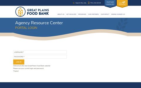 Agency Resource Center : Portal Login - Great Plains Food Bank