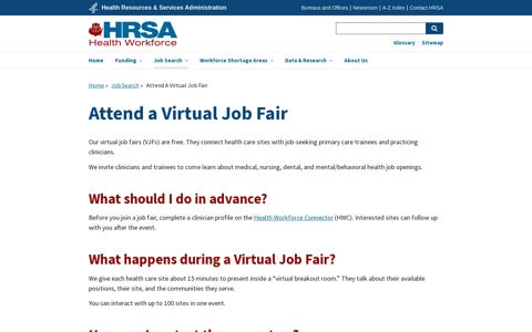 Attend a Virtual Job Fair | Bureau of Health Workforce