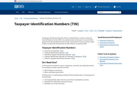 Taxpayer Identification Numbers (TIN) | Internal Revenue ...