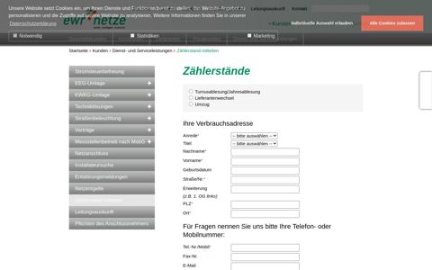 Zählerstand mitteilen - EWR Netz GmbH