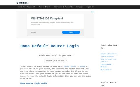 Hama Default Router Login - 192.168.1.1