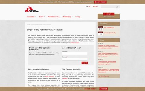 Log in to the Assemblies/IGA section | MSF Association