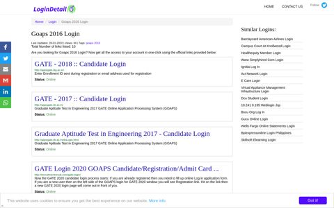 Goaps 2016 Login GATE - 2018 :: Candidate Login - http ...