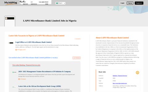 LAPO Microfinance Bank Limited Jobs in Nigeria December ...