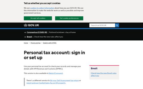 Personal tax account: sign in or set up - GOV.UK