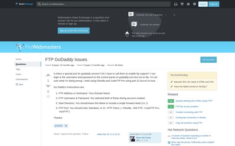 FTP GoDaddy Issues - Webmasters Stack Exchange