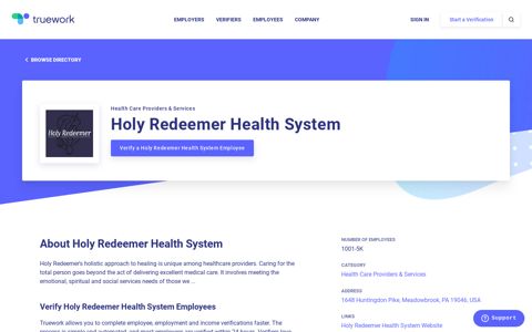 Employment Verification for Holy Redeemer Health System ...
