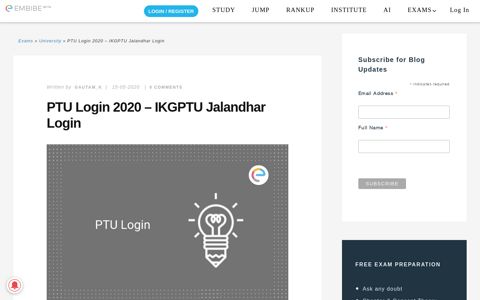 PTU Login 2020 - To Check IKGPTU Jalandhar Login - Embibe