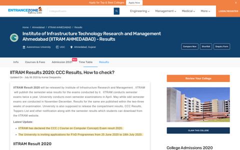 IITRAM Results 2020: CCC Results, How to check?