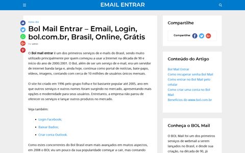Email, Login, bol.com.br, Brasil, Online, Grátis - Bol Mail Entrar