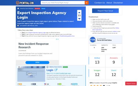 Export Inspection Agency Login