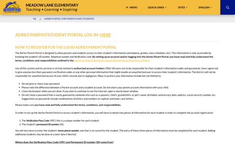 aeries parent/student portal log in: here - Meadow Lane ...