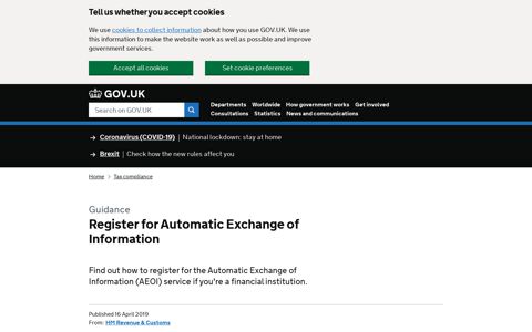 Register for Automatic Exchange of Information - GOV.UK