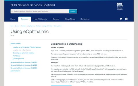 Logging into e-Ophthalmic - NHS National Services Scotland
