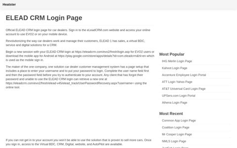 ELEAD CRM Login Page - Sign in to ELEADCRM.com Online