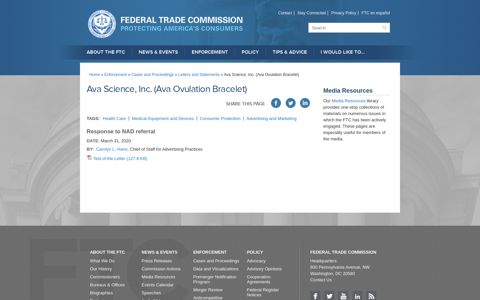 Ava Science, Inc. (Ava Ovulation Bracelet) | Federal Trade ...
