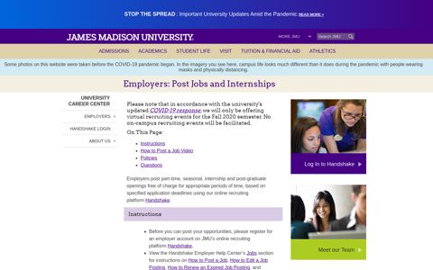 Employers: Post Jobs and ... - James Madison University