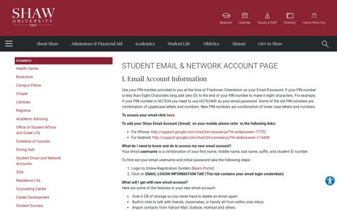 Student Email and Network - Shaw University