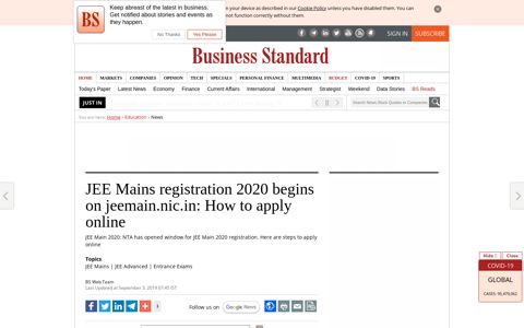 JEE Mains registration 2020 begins on jeemain.nic.in: How to ...